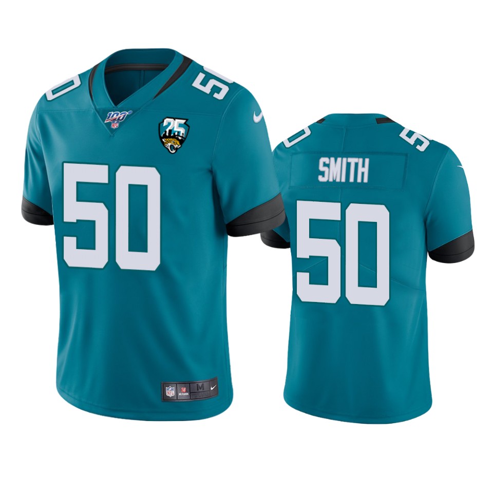 Men Nike Jacksonville Jaguars 50 Telvin Smith Teal 25th Anniversary Vapor Limited Stitched NFL 100th Season Jersey